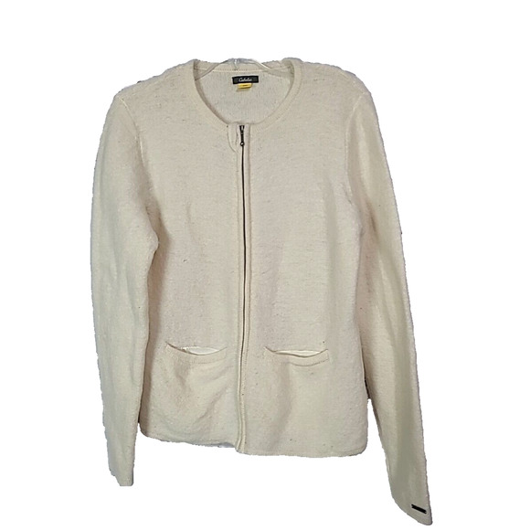 Cabela's Cream Wool Knit 100% Wool Long Sleeve Cardigan Sweater Womans Medium - Picture 1 of 6